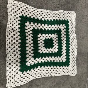 Handmade Green and White Crochet Blanket